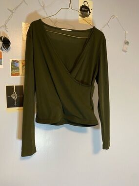 Women's Olive Green Long-Sleeve Wrap Top